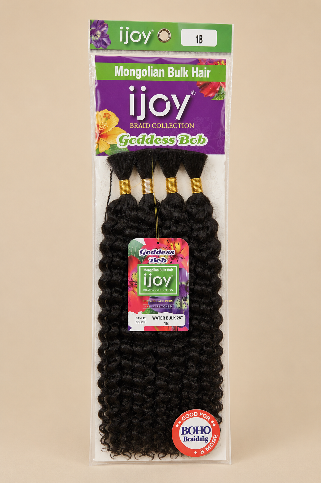 Ijoy Goddess Bob Mongolian Water Bulk Hair, Braiding Hair for Boho, Box Braids, 26